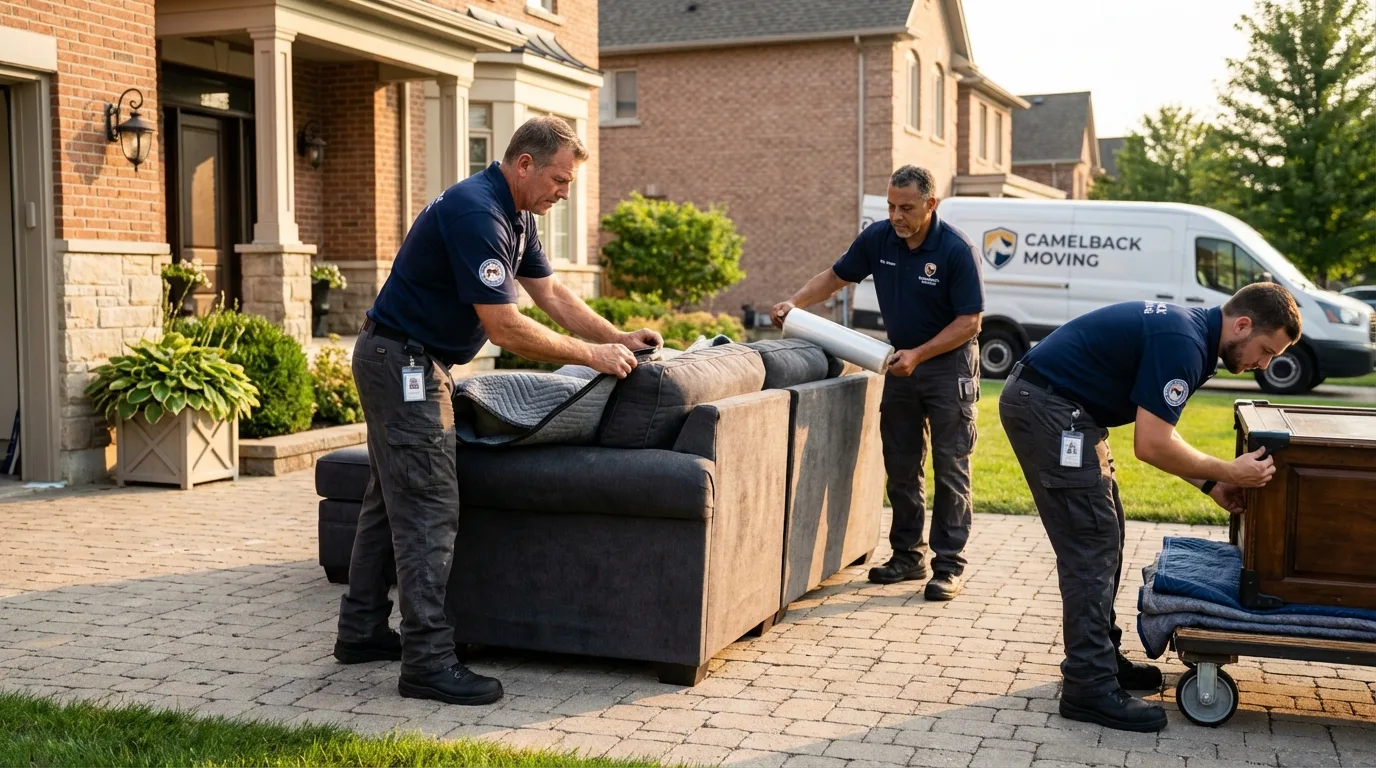 Large estate moving crew wrapping furniture in Granville, OH