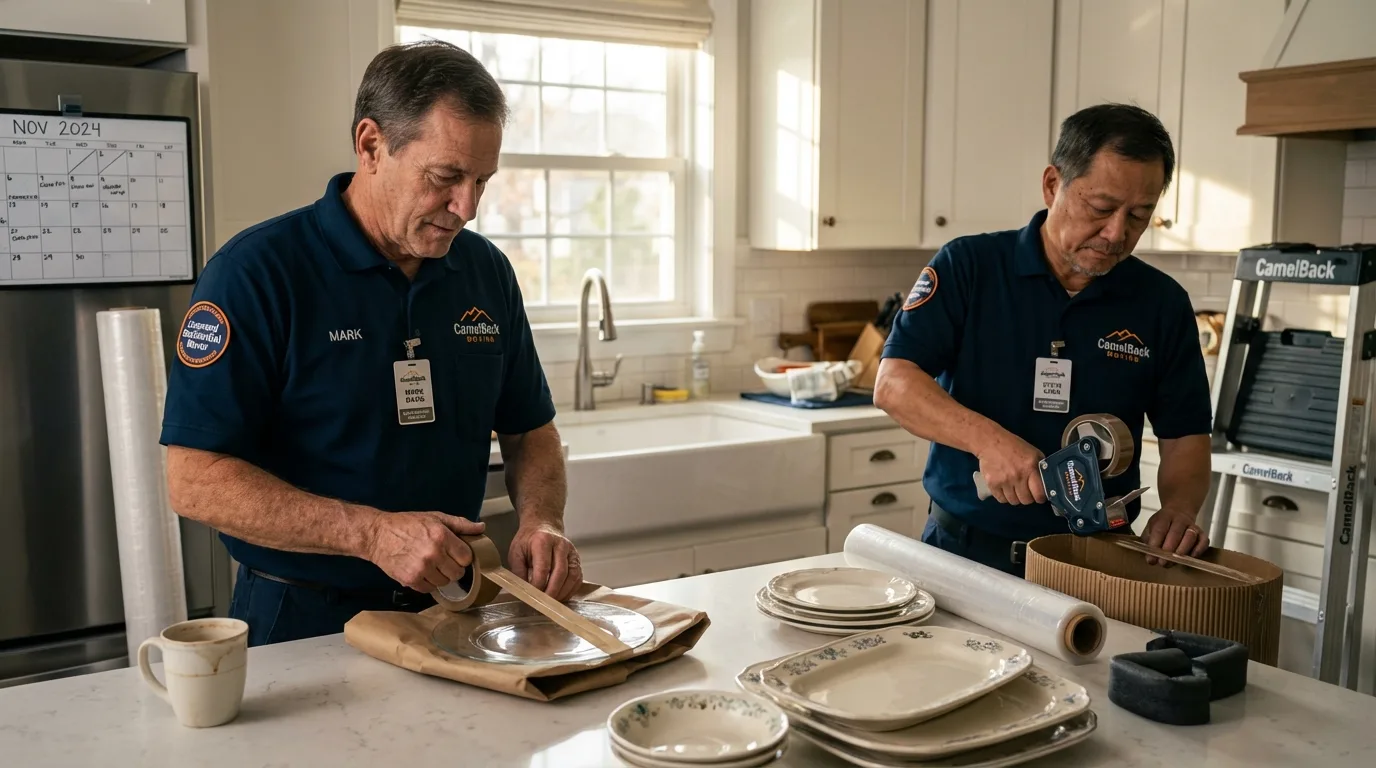 Professional crew packing kitchen dishware in Granville, OH